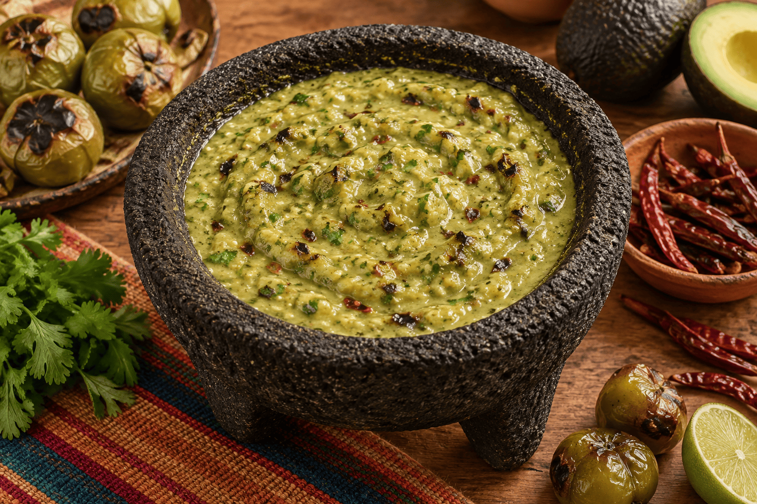 Salsa Tatemada de Guacamole con Chile de Árbol